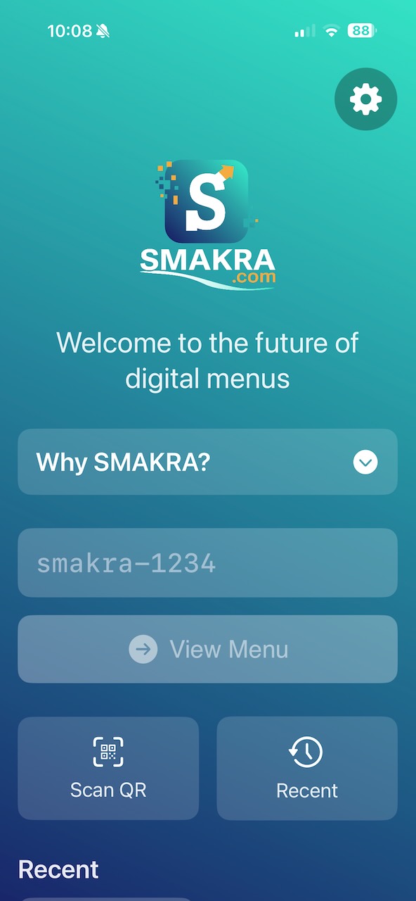SMAKRA Viewer App on mobile device showing menu interface